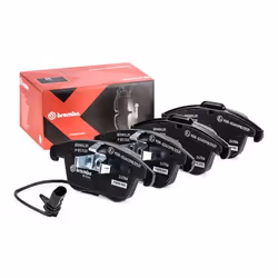 Brake pad set; BREMBO; incl. wear warning contact with anti-squeak plate without accessories; for AUDI; 8K0698151A, 8K0698151 ...