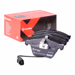 Brake pad set; BREMBO; incl. wear warning contact with anti-squeak plate without accessories; for AUDI, VOLKSWAGEN, SEAT, VW; ...