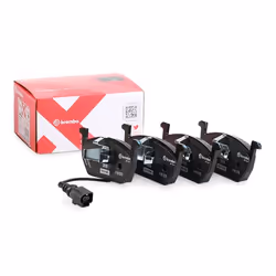 Brake pad set; BREMBO; incl. wear warning contact with anti-squeak plate without accessories; for VOLKSWAGEN, AUDI, SEAT, SKO ...