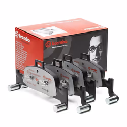 Brake pad set; BREMBO; prepared for wear warning indicator with anti-squeak plate without accessories, with counterweights; f ...
