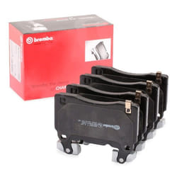 BREMBO P 10 064 Brake pad set with acoustic wear warning with anti-squeak plate without accessories, with counterweights TESLA: Model S