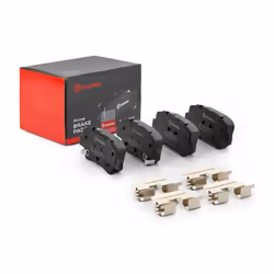 Brake pad set; BREMBO; with acoustic wear warning with piston clip, with anti-squeak plate with accessories; for KIA, HYUNDAI ...