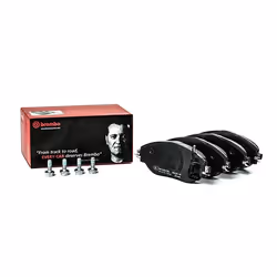 Brake pad set; BREMBO; Prime; PRIME LINE - Ring incl. wear warning contact with brake caliper screws, with anti-squeak plate ...
