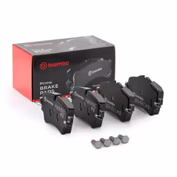 Brake pad set; BREMBO; prepared for wear warning indicator with brake caliper screws, with anti-squeak plate with accessories ...