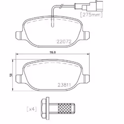 Brake pad set; BREMBO; incl. wear warning contact with brake caliper screws, with anti-squeak plate with accessories; for ALF ...