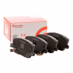 Brake pad set; BREMBO; with acoustic wear warning with brake caliper screws, with anti-squeak plate with accessories; for JEE ...