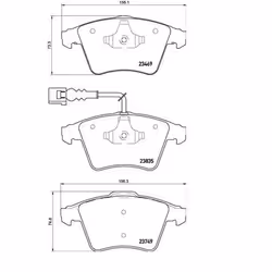 Brake pad set; BREMBO; incl. wear warning contact with piston clip, with anti-squeak plate with accessories; for VOLKSWAGEN, ...