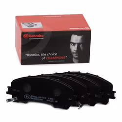 Brake pad set; BREMBO; with acoustic wear warning with anti-squeak plate without accessories; for RENAULT, NISSAN, INFINITI; ...