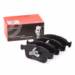 Brake pad set; BREMBO; prepared for wear warning indicator with piston clip, with anti-squeak plate with accessories; for VOL ...