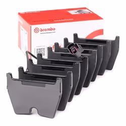 Brake pad set; BREMBO; incl. wear warning contact with anti-squeak plate without accessories; for AUDI; 8S0698151F, 8U0698151 ...