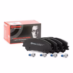 Brake pad set; BREMBO; excl. wear warning contact with brake caliper screws, with anti-squeak plate with accessories; for REN ...