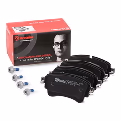 Brake pad set; BREMBO; prepared for wear warning indicator with brake caliper screws, with anti-squeak plate with accessories ...