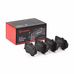 Brake pad set; BREMBO; prepared for wear warning indicator with anti-squeak plate without accessories; for MERCEDES-BENZ, VOL ...