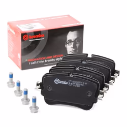 Brake pad set; BREMBO; excl. wear warning contact with brake caliper screws, with anti-squeak plate with accessories; for AUD ...
