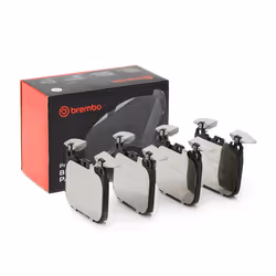 Brake pad set; BREMBO; prepared for wear warning indicator with anti-squeak plate without accessories, with counterweights; f ...