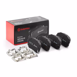 Brake pad set; BREMBO; with acoustic wear warning with piston clip, with anti-squeak plate with accessories; for KIA, HYUNDAI ...