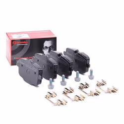 Brake pad set; BREMBO; prepared for wear warning indicator with brake caliper screws, with anti-squeak plate with accessories ...