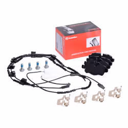 Brake pad set; BREMBO; incl. wear warning contact with brake caliper screws, with anti-squeak plate with accessories; for MIN ...
