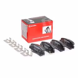 Brake pad set; BREMBO; with acoustic wear warning with piston clip, with anti-squeak plate with accessories; for KIA, HYUNDAI ...