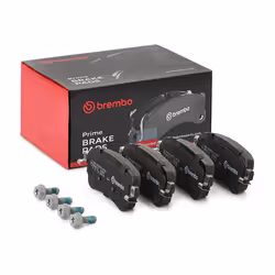 Brake pad set; BREMBO; excl. wear warning contact with brake caliper screws, with anti-squeak plate with accessories; for VAU ...