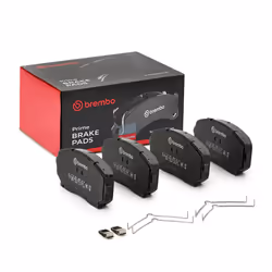 Brake pad set; BREMBO; with acoustic wear warning with anti-squeak plate with accessories; for MAZDA, MITSUBISHI, FORD USA; 7 ...