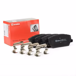Brake pad set; BREMBO; with acoustic wear warning with piston clip, with anti-squeak plate with accessories; for HYUNDAI, KIA ...
