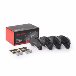 Brake pad set; BREMBO; prepared for wear warning indicator with brake caliper screws, with anti-squeak plate with accessories ...