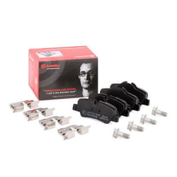BREMBO P 06 090 Brake pad set prepared for wear warning indicator with brake caliper screws, with anti-squeak plate with accessories MINI: Convertible