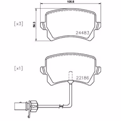 Brake pad set; BREMBO; incl. wear warning contact with brake caliper screws, with anti-squeak plate with accessories; for AUD ...
