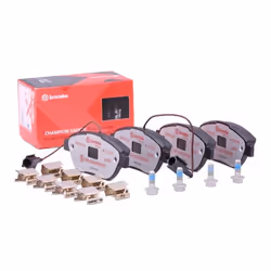 Brake pad set; BREMBO; incl. wear warning contact with brake caliper screws, with anti-squeak plate with accessories; for ABA ...