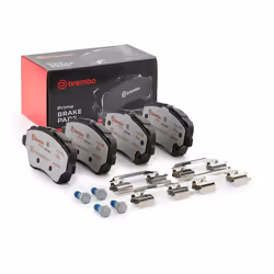 Brake pad set; BREMBO; excl. wear warning contact with brake caliper screws, with anti-squeak plate with accessories; for FOR ...