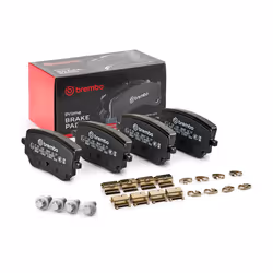 Brake pad set; BREMBO; excl. wear warning contact with brake caliper screws, with anti-squeak plate with accessories; for MER ...