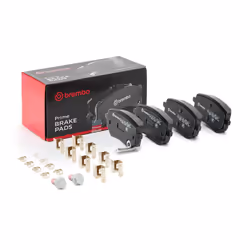 BREMBO P 50 153 Brake pad set with acoustic wear warning with brake caliper screws, with anti-squeak plate with accessories