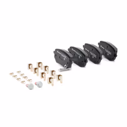 BREMBO P 50 153 Brake pad set with acoustic wear warning with brake caliper screws, with anti-squeak plate with accessories