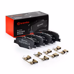 Brake pad set; BREMBO; with acoustic wear warning with piston clip, with anti-squeak plate with accessories; for VAUXHALL, OP ...