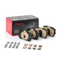 BREMBO P 50 157 Brake pad set prepared for wear warning indicator with brake caliper screws, with anti-squeak plate with accessories