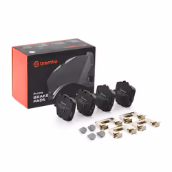 Brake pad set; BREMBO; prepared for wear warning indicator with brake caliper screws, with anti-squeak plate with accessories ...