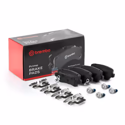 Brake pad set; BREMBO; with acoustic wear warning with brake caliper screws, with anti-squeak plate with accessories; for KIA ...