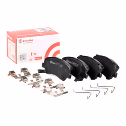 Brake pad set; BREMBO; with acoustic wear warning with piston clip, with anti-squeak plate with accessories; for HYUNDAI, KIA ...