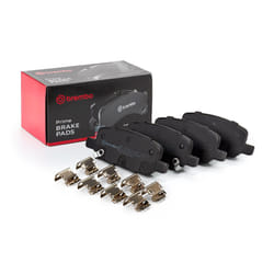 BREMBO P 09 027 Brake pad set with acoustic wear warning with anti-squeak plate with accessories TESLA: Model 3, Model Y