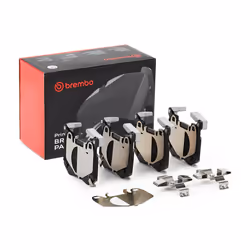Brake pad set; BREMBO; with acoustic wear warning with anti-squeak plate without accessories, with counterweights; for KIA, G ...