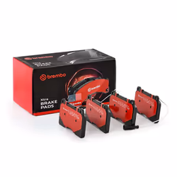 Brake pad set; BREMBO; incl. wear warning contact with anti-squeak plate without accessories; for ALFA ROMEO, MASERATI, VOLVO ...