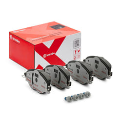 BREMBO P 85 147X Brake pad set prepared for wear warning indicator with brake caliper screws, with anti-squeak plate with accessories
