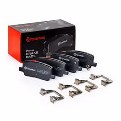 Brake pad set; BREMBO; with acoustic wear warning with anti-squeak plate without accessories; for TESLA; 100767800A, 10974160 ...