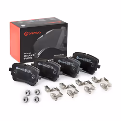Brake pad set; BREMBO; prepared for wear warning indicator with anti-squeak plate without accessories; for AUDI, VOLKSWAGEN, ...