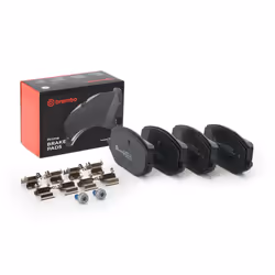 Brake pad set; BREMBO; excl. wear warning contact with brake caliper screws, with piston clip, with anti-squeak plate with ac ...
