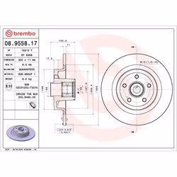 BREMBO Brake disc RENAULT: CLIO 3, MEGANE 2 11mm 5 solid 08.9558.17 8200471520,8200736267 Brake rotor, Brake discs, Brake rotors