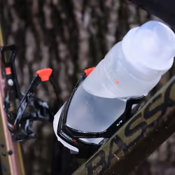 Elite Cannibal XC Bio-Based Bottle Cage  Black Glossy with Blue Graphic - Lightweight and Secure for All Terrains