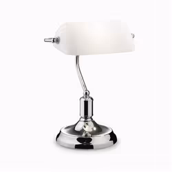 Ideal Lux LAWYER TL1, Chrome, White, Glass, Metal, Bedroom, Study, IP20, E27, 1 bulb(s)
