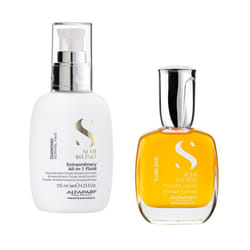 Alfaparf Milano Semi di Lino Cristalli Liquidi Hair Oil Serum and Diamond All-In-One Leave-In Fluid Set for All Hair Types - Heat Protector - Smooths